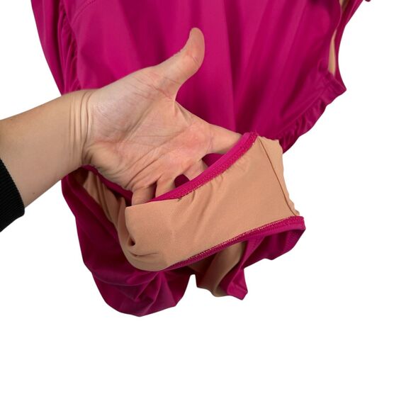 J Crew Ruched One Shoulder One Piece Swimsuit Pink Preppy Vacation Women Size 18 - Picture 5 of 8